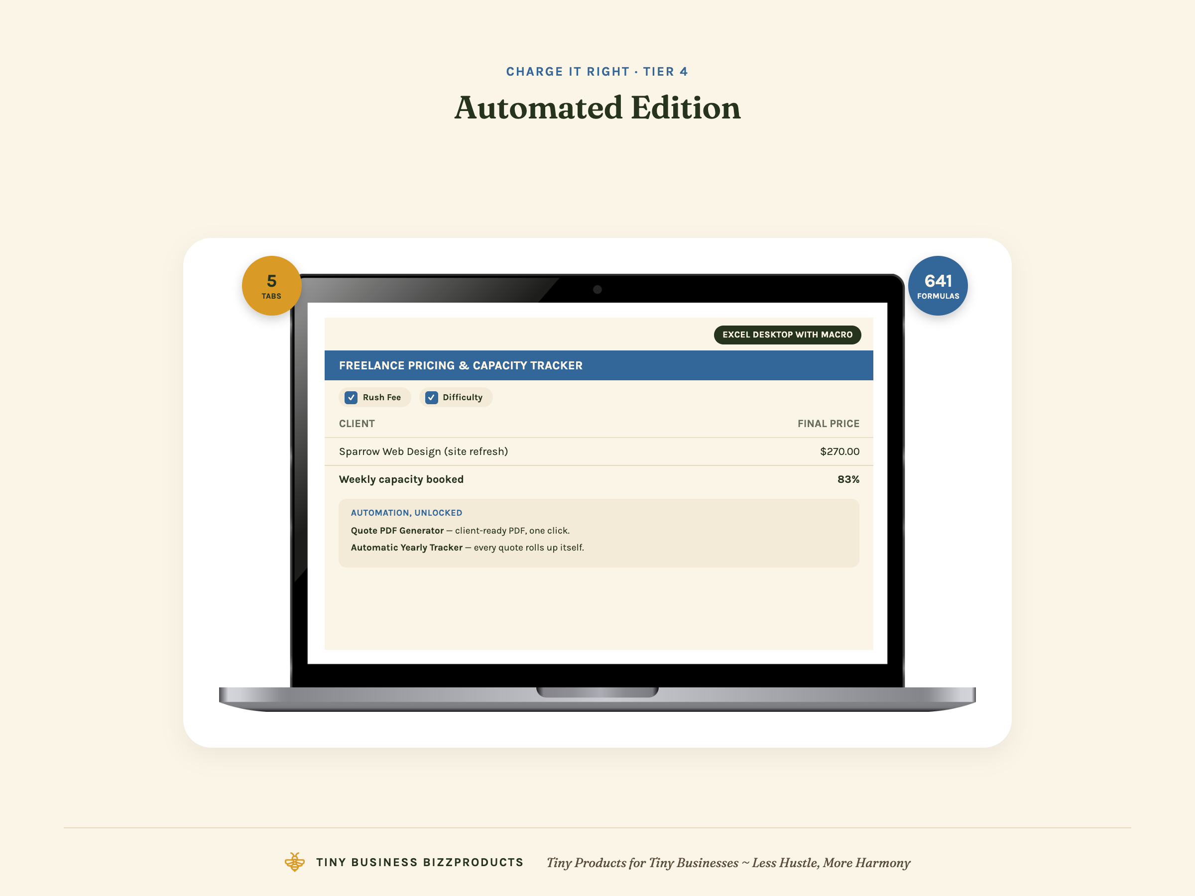Charge It Right Tier 4: automated freelance pricing spreadsheet with macros